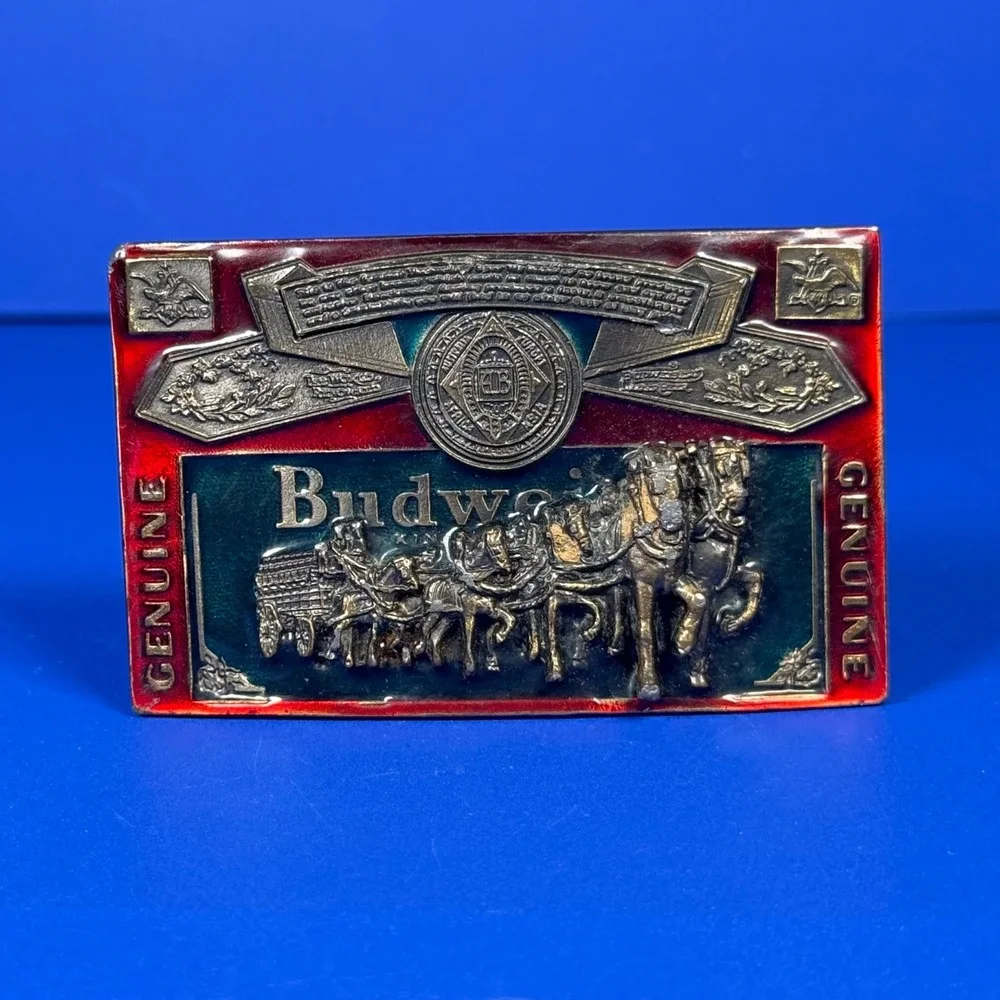 VTG Budweiser Clydesdales Belt Buckle Red Enamel Made in USA 820 Genuine